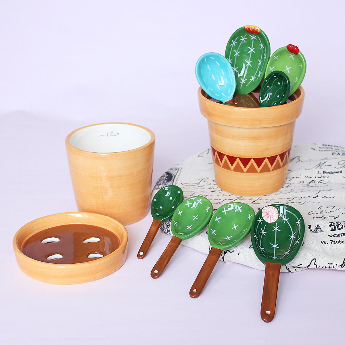 Creative Cactus Ceramic Baking Scale Measuring Spoon Home Kitchen Ceramic Salt Sugar With Base (#1)