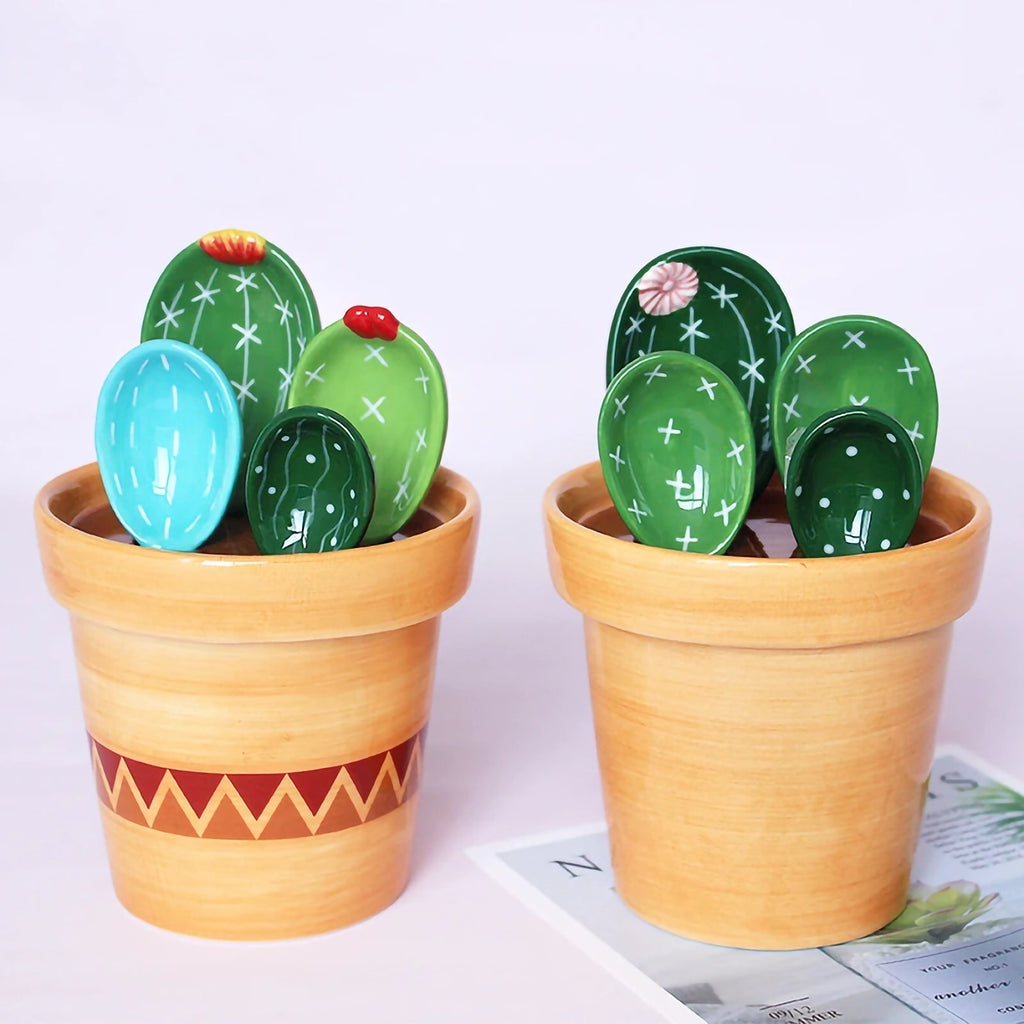 Ceramic Cactus Measuring Spoons set and Cups, Cute Measuring Colorful  Kitchen