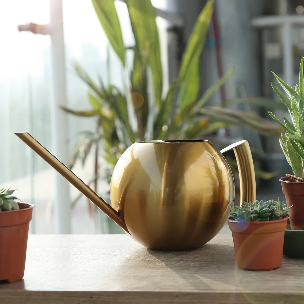 Round Flexible Stainless Steel Watering Can Gold
