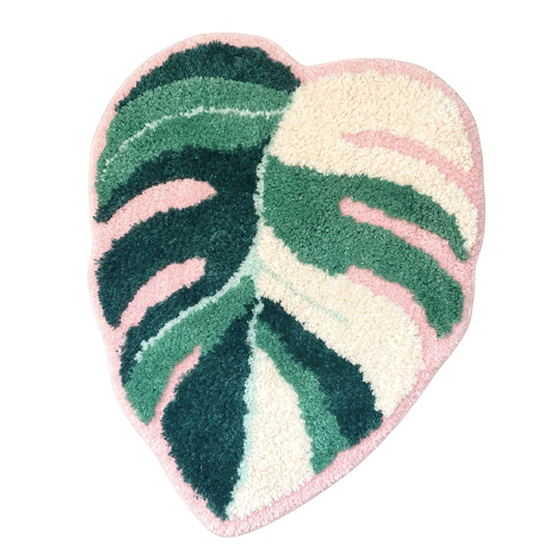 monstera tufted rug Handmade Tufted Variegated Monstera Rug – House Plant Paradise