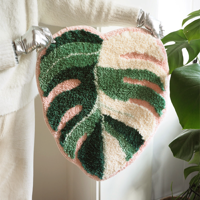 monstera tufted rug Handmade Tufted Variegated Monstera Rug – House Plant Paradise