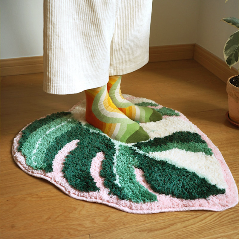monstera plant rug Handmade Tufted Variegated Monstera Rug
