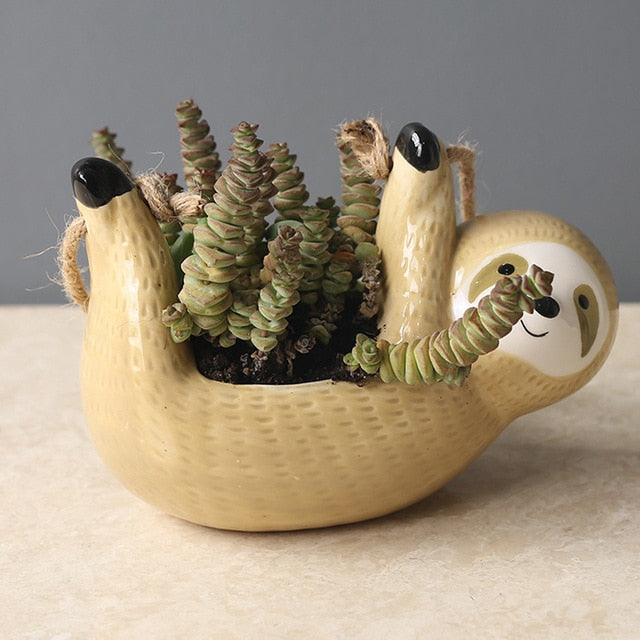 hanging sloth planter Hanging Sloth Planter Ceramic Hanging Plant Flower Pot Indoor & Outdoor Basket (Grey)