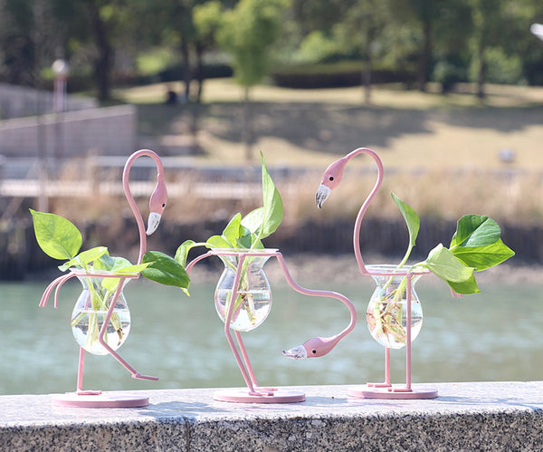 Creative Flamingo Hydroponics Planter Vase Modern Glass Flower Vase For